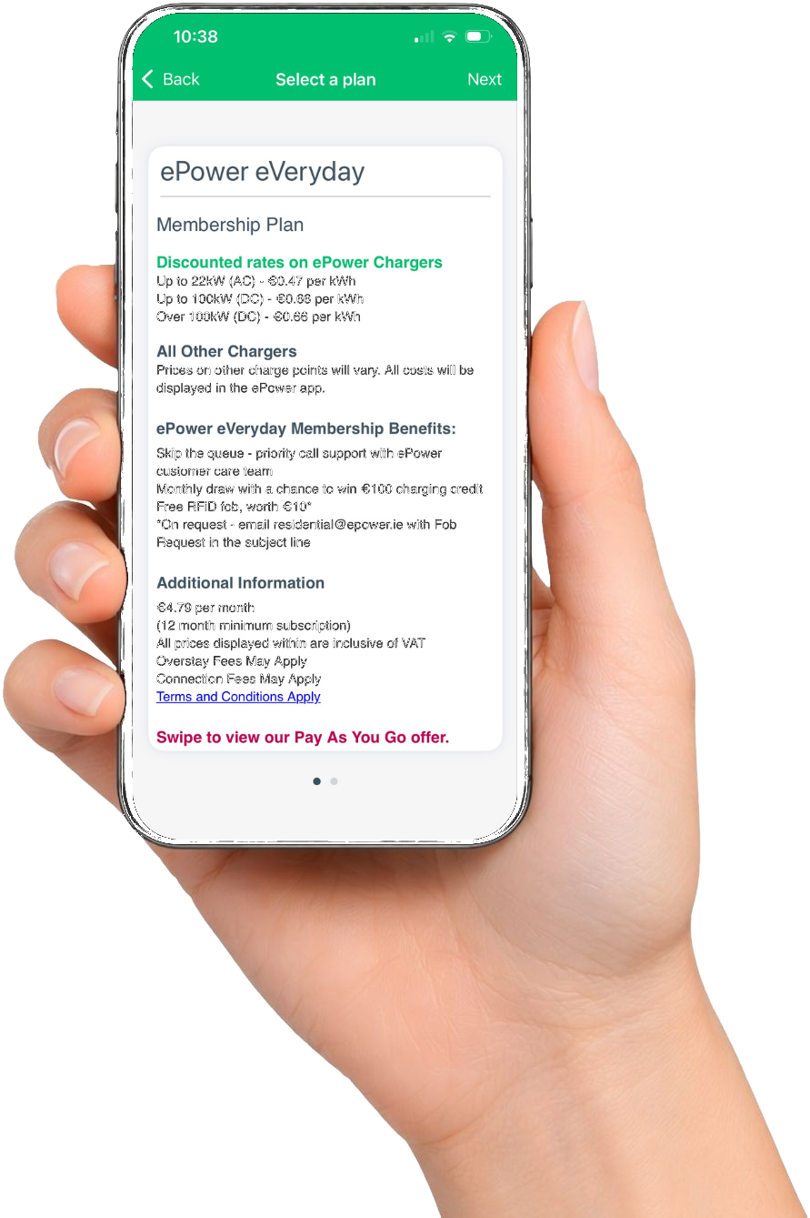 ePower mobile app on a smartphone