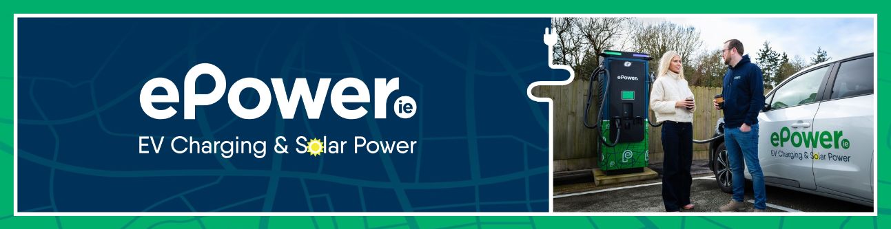 ePower EV Charging & Solar Power signage example with branded charger and vehicle